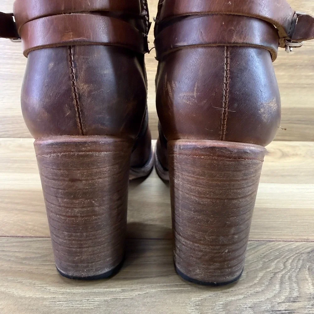 FREEBIRD Baker Mid Boot 9 Cognac Brown Leather Stacked Heel Festival Boho Zip